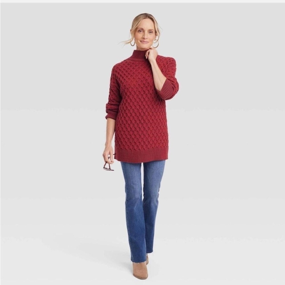 Knox Rose Sweater Women’s Small NWT | Textured Mock Neck Pullover Red Cozy Knit
